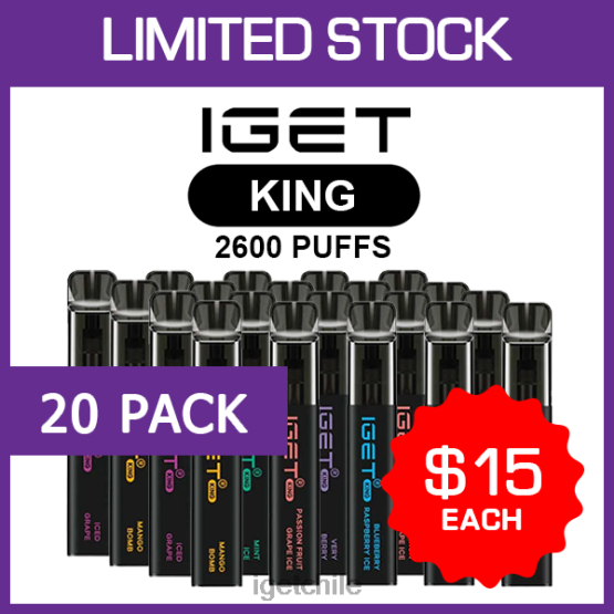 IGET vape Chile king - 2600 inhalaciones - paquete de 20 R2H0R503