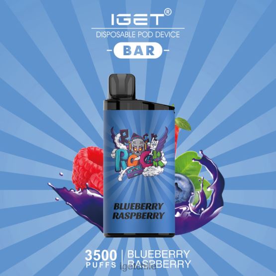 barra IGET vape sale - 3500 inhalaciones R2H0R618 hielo de frambuesa y arándanos